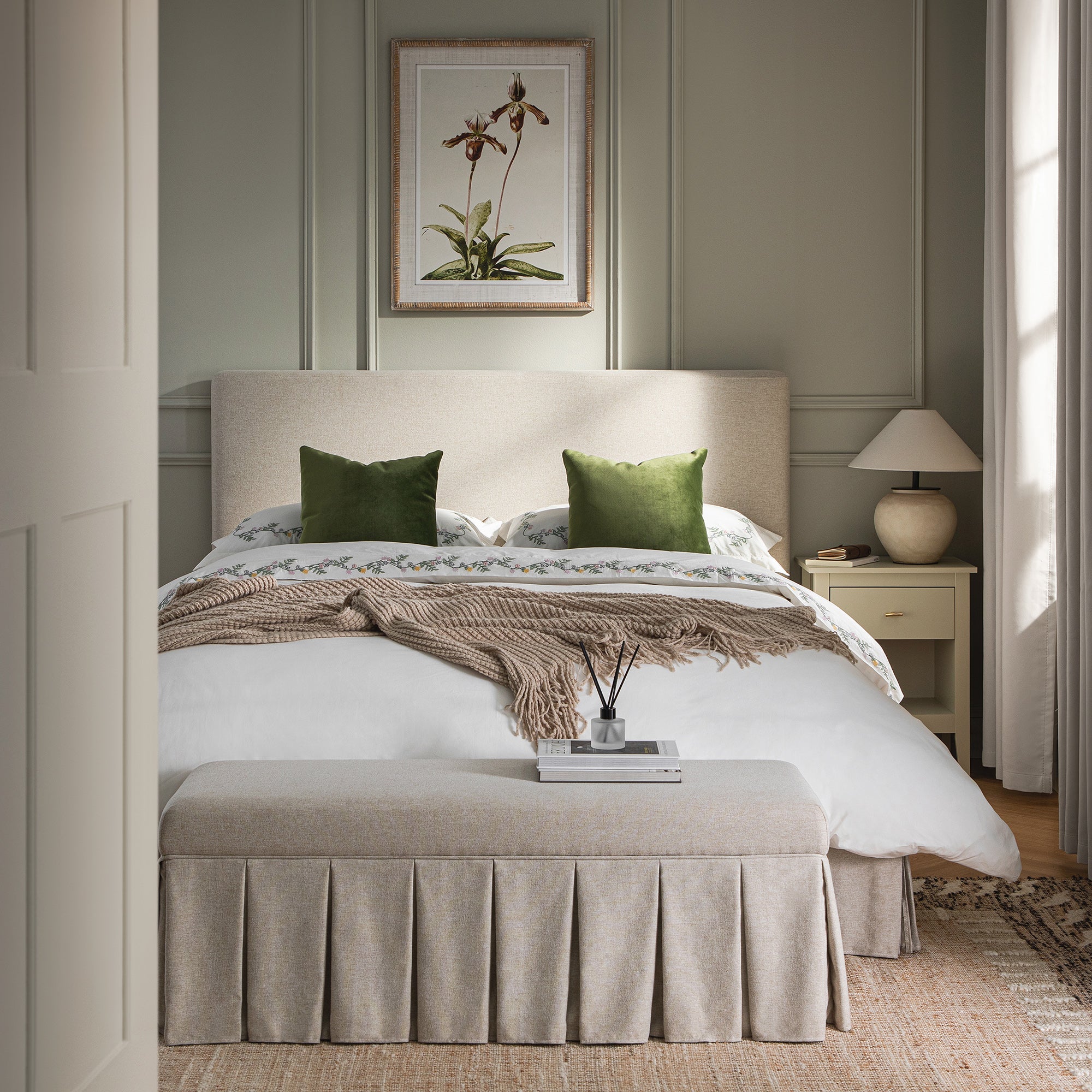 Egerton Box-Pleat Ottoman Storage Bed, Oatmeal Brushed Fabric