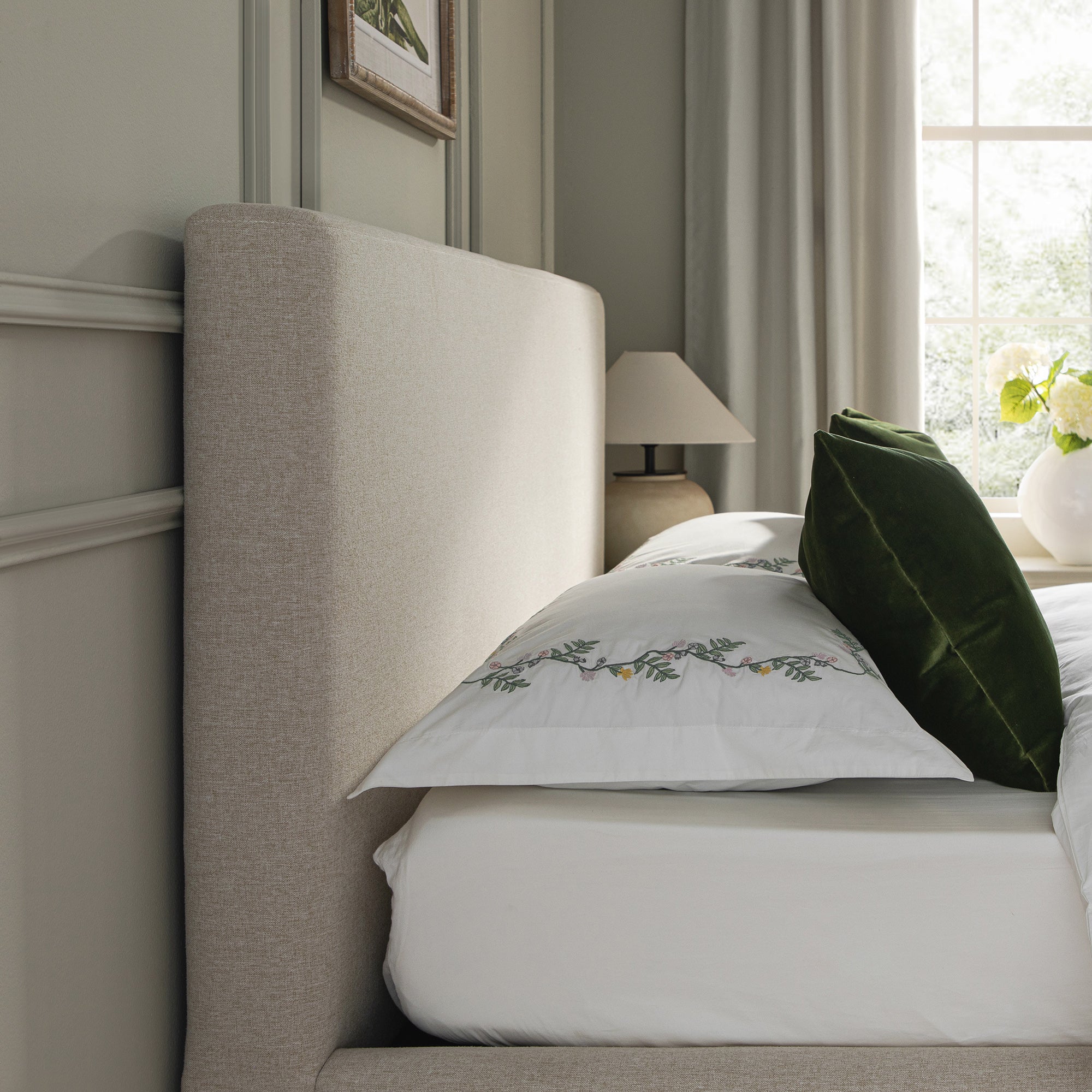 Egerton Box-Pleat Ottoman Storage Bed, Oatmeal Brushed Fabric