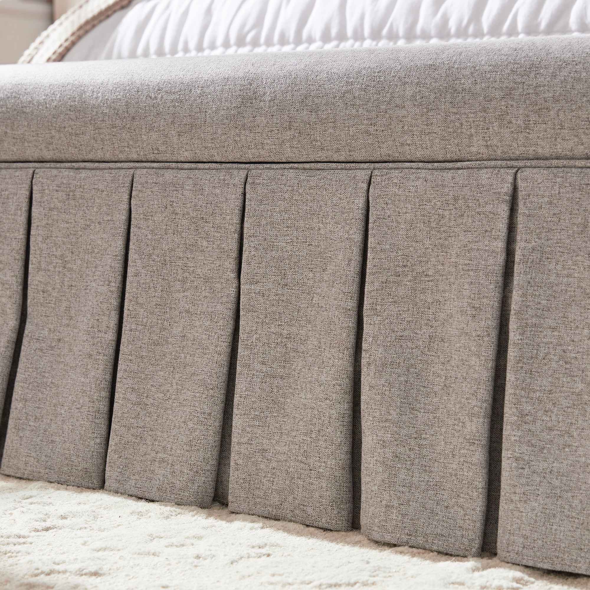 Egerton Box-Pleat Storage Bench, Stone Brushed Fabric