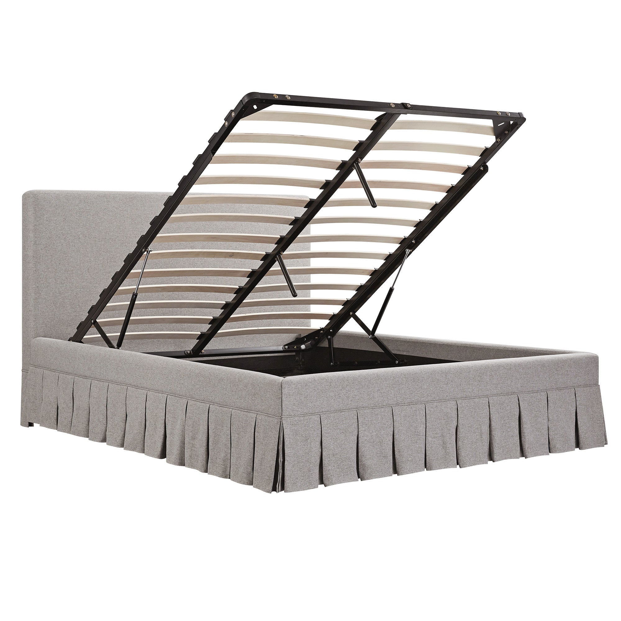 Egerton Box-Pleat Ottoman Storage Bed, Stone Brushed Fabric